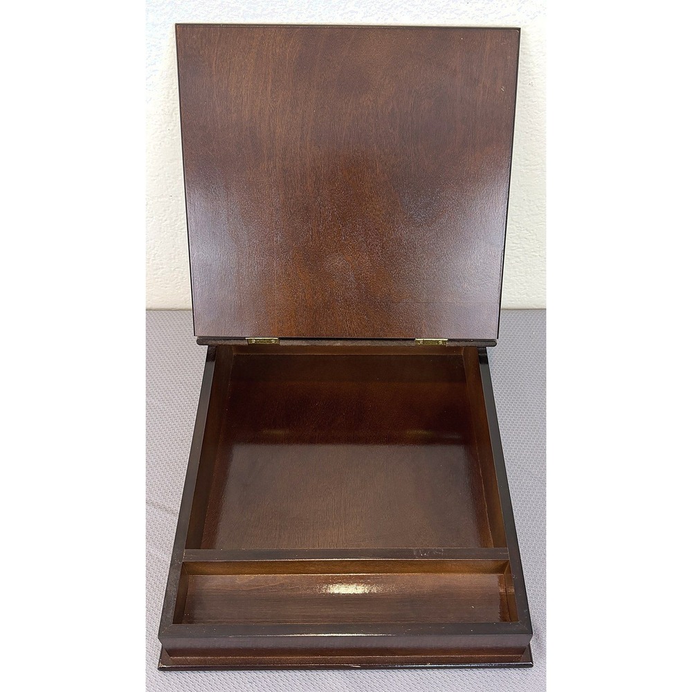 Vintage Wood Lap Desk Hinged Slant-Top Writing Box Mahogany Brown Good 13.5x11.5 - Picture 2 of 8